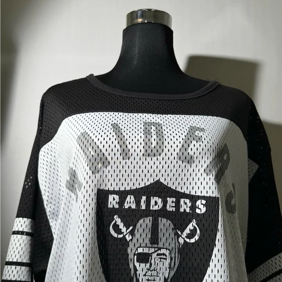 NFL Raiders Women’s Mesh Jersey Top Black White TEAM APPAREL XL Football Tee - Picture 9 of 9
